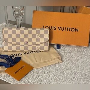 Louis Vuitton Emilie Wallet Damier Azur Rose Ballerine Pink w/ Box & Dust Bag